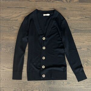 Tory Burch Black V-Neck Gold-Button Cardigan